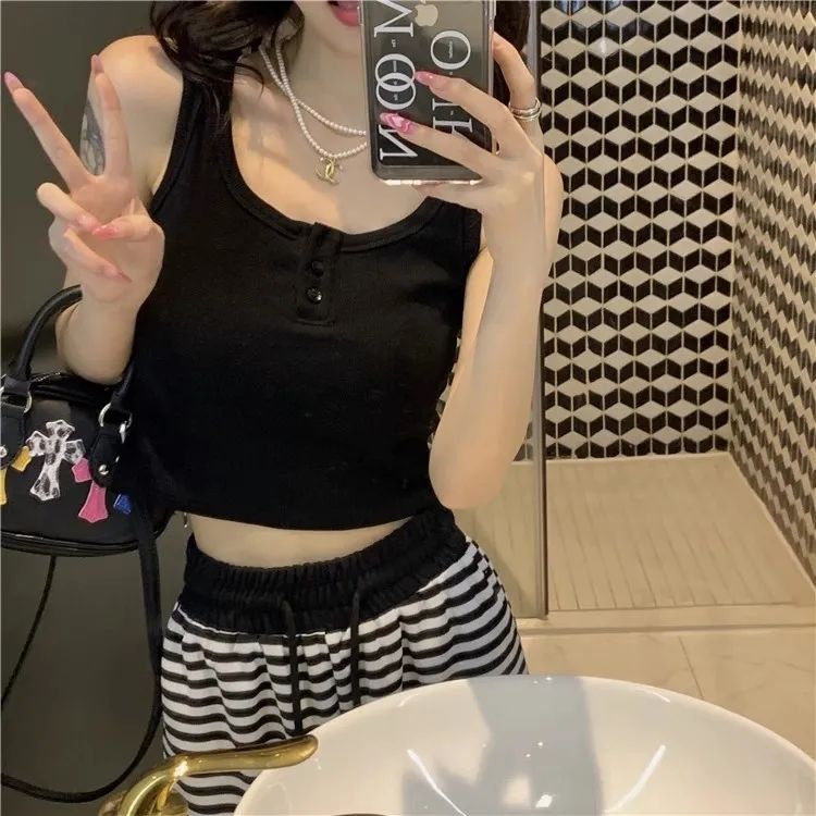 超火辣妹穿搭運動小吊帶背心女內搭夏短款設計感白色純欲外穿上衣