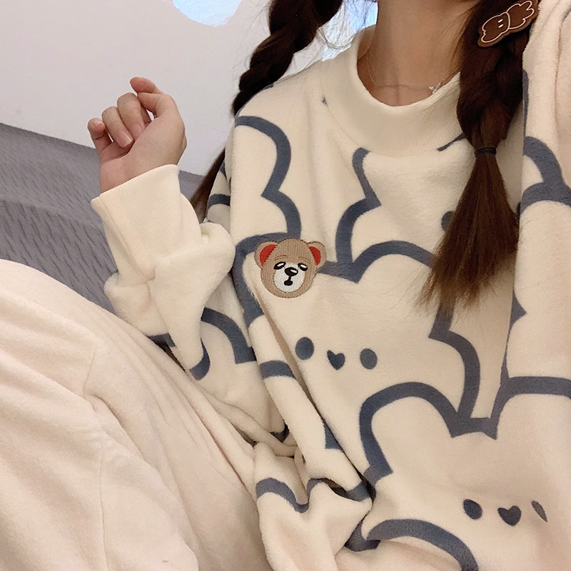 珊瑚絨睡衣女士2023年新款春秋冬季睡裙加厚保暖法蘭絨家居服套裝