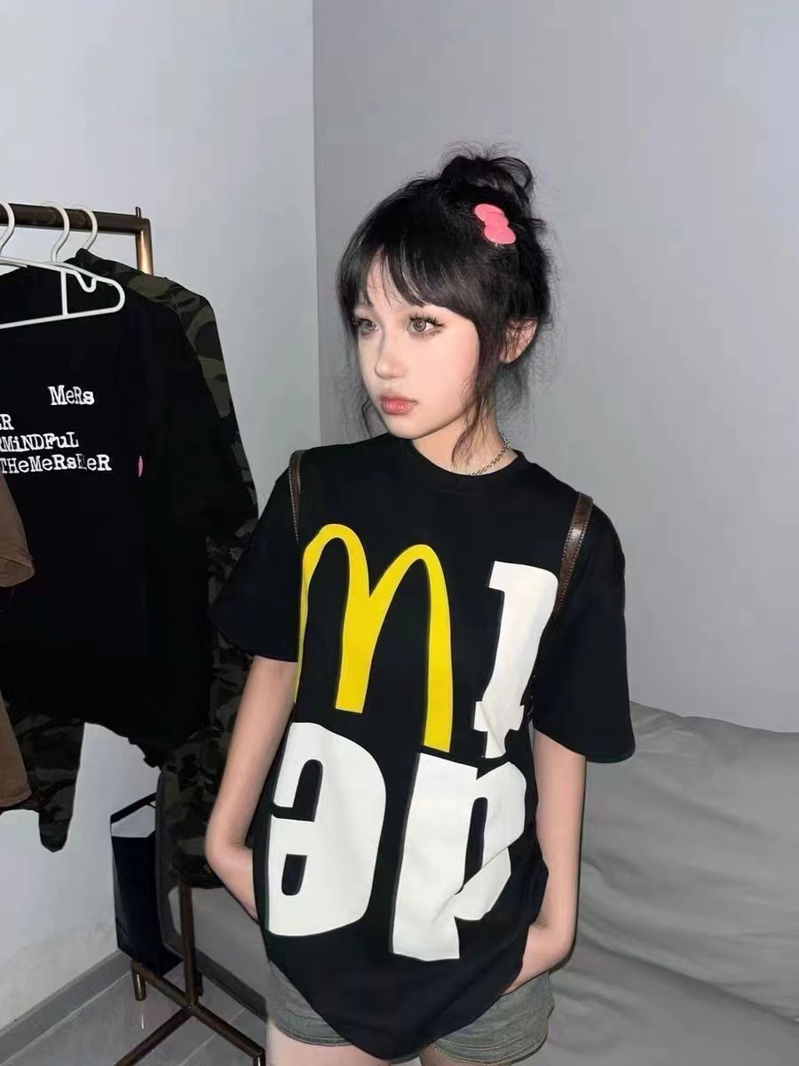 100%純棉美式復古短袖t恤女學生2023新款ins風韓版寬鬆休閒上衣潮