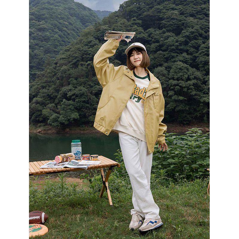 火山馬潮牌純色美式復古PU皮衣棒球服女小眾百搭男女同款夾克外套
