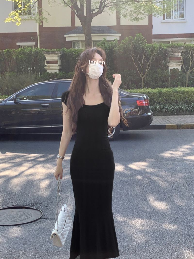 纯欲风辣妹连衣裙女夏季新款高级感修身收腰鱼尾裙子包臀长裙