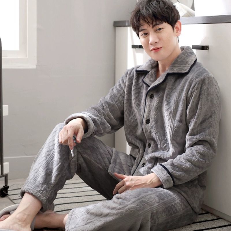 睡衣男士秋冬款冬季珊瑚絨加厚加絨保暖法蘭絨家居服男款男式套裝