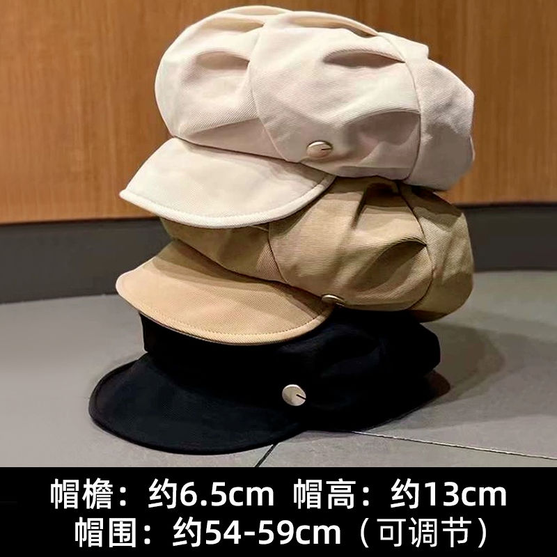 New large size pleated cloud hat for women with big head circumference, versatile Korean style painter's octagonal hat with big head circumference and small spring and autumn face