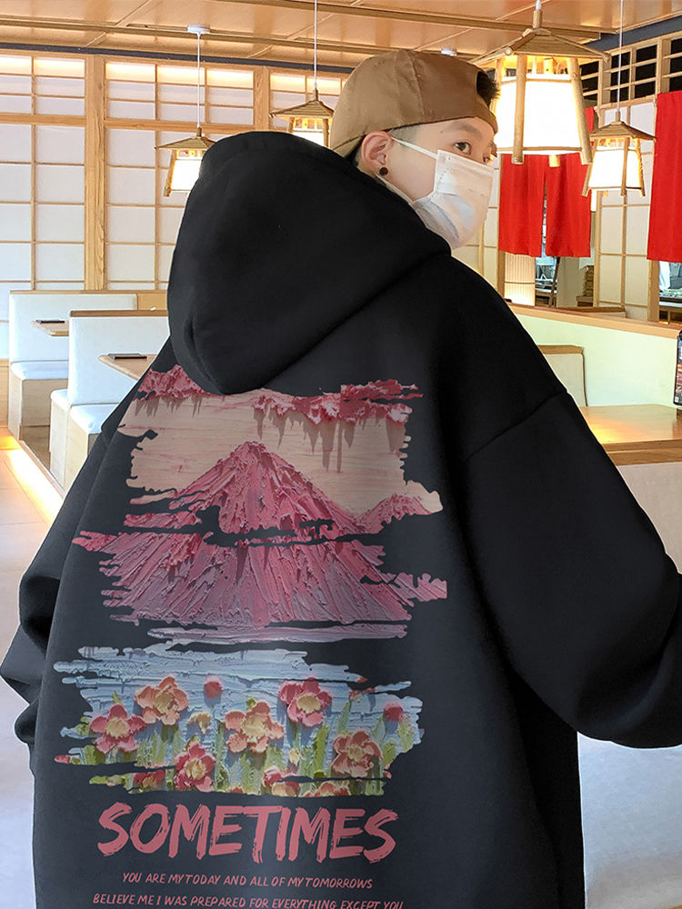 美式高街連帽情侶裝衛衣男春秋重磅慵懶縫chic潮牌oversize國潮