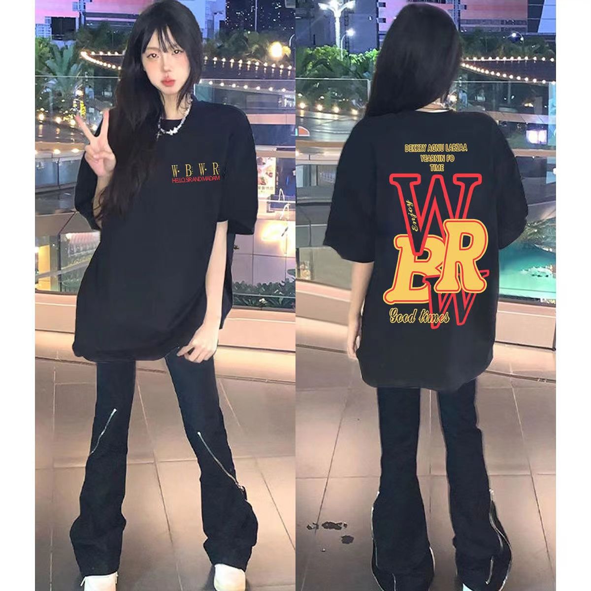 100%純棉短袖t恤女學生夏季新款寬鬆大版中長款半袖上衣潮牌半袖