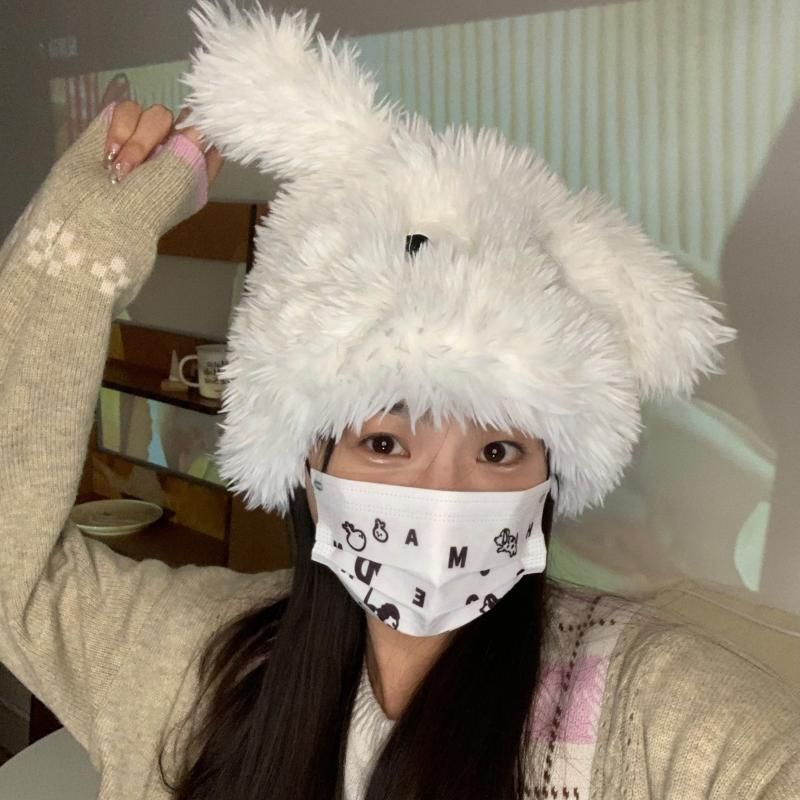 可愛卡通搞怪小狗帽子女眼睛長耳朵加厚套頭帽秋冬保暖毛絨雷鋒帽