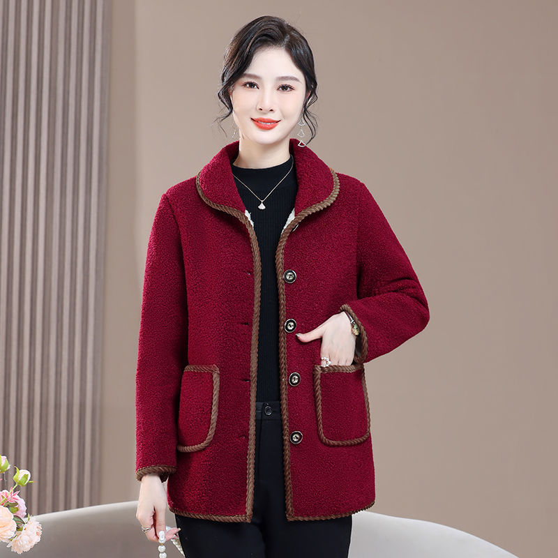 秋冬新款中老年媽媽外套顆粒絨老人衣服女洋氣羊羔絨加絨保暖上衣
