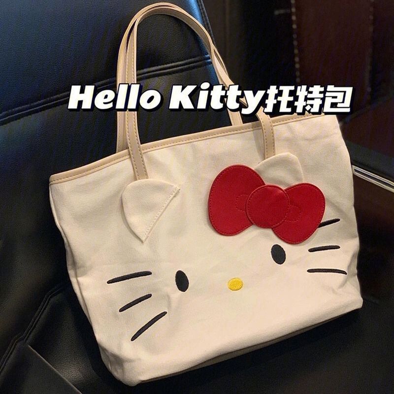 托特包女帆布包大容量2023新款kt貓手提購物袋hello kitty單肩包