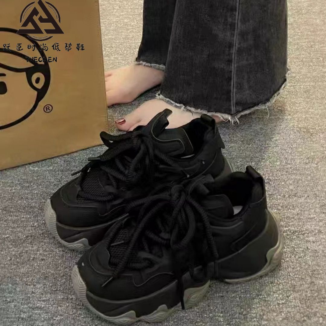 歐貨松糕底爆款老爹鞋女2023秋季新款增高顯腿長時尚拼色休閒女鞋