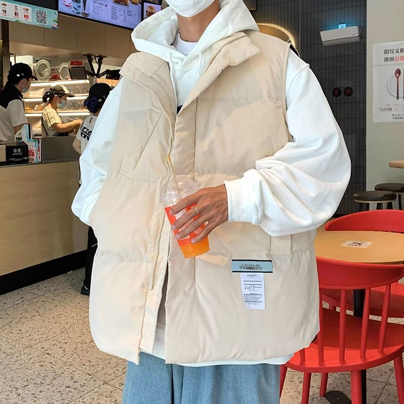 貼標立領棉馬甲男ins港風秋季寬鬆百搭背心外套潮流休閒無袖棉服