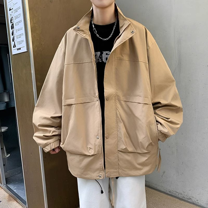 日系復古工裝夾克男士春秋季休閒防風外套潮牌ins寬鬆立領衝鋒衣