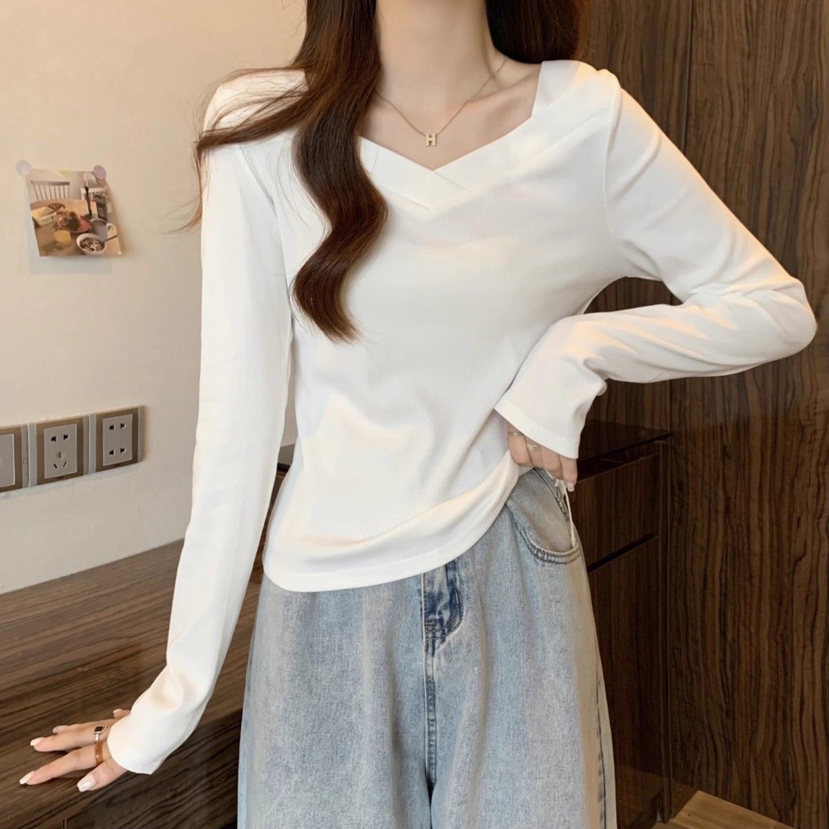 大碼女裝2023秋季新款修身內搭長袖T恤胖妹妹顯瘦方領打底衫上衣