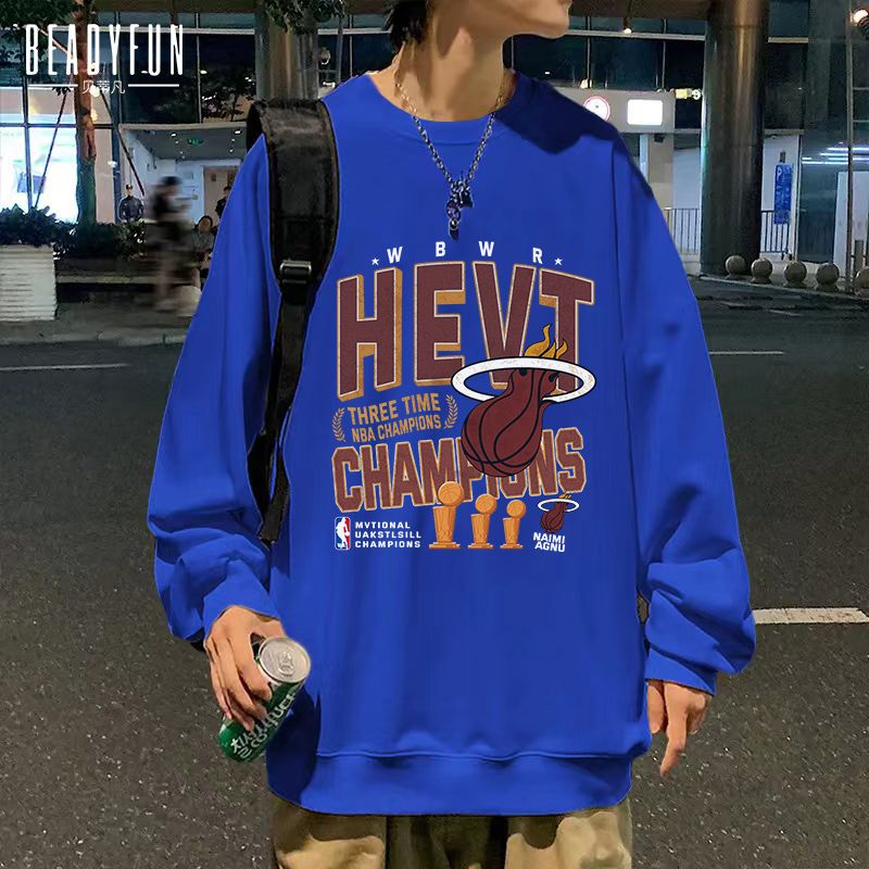 BEADYFUN美式嘻哈圆领卫衣男春秋季复古潮牌设计感篮球长袖上衣服