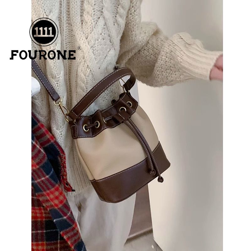 Retro contrasting handbag women's new trendy Korean bucket bag niche versatile shoulder bag crossbody bag