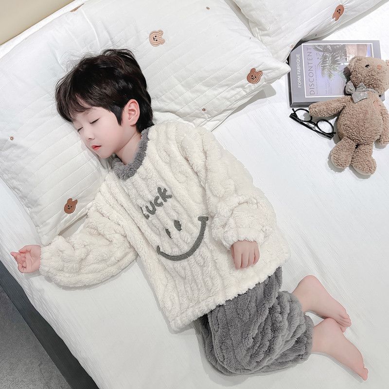 Boys pajamas autumn and winter flannel thickened coral velvet 2023 new children's home clothes set baby boy