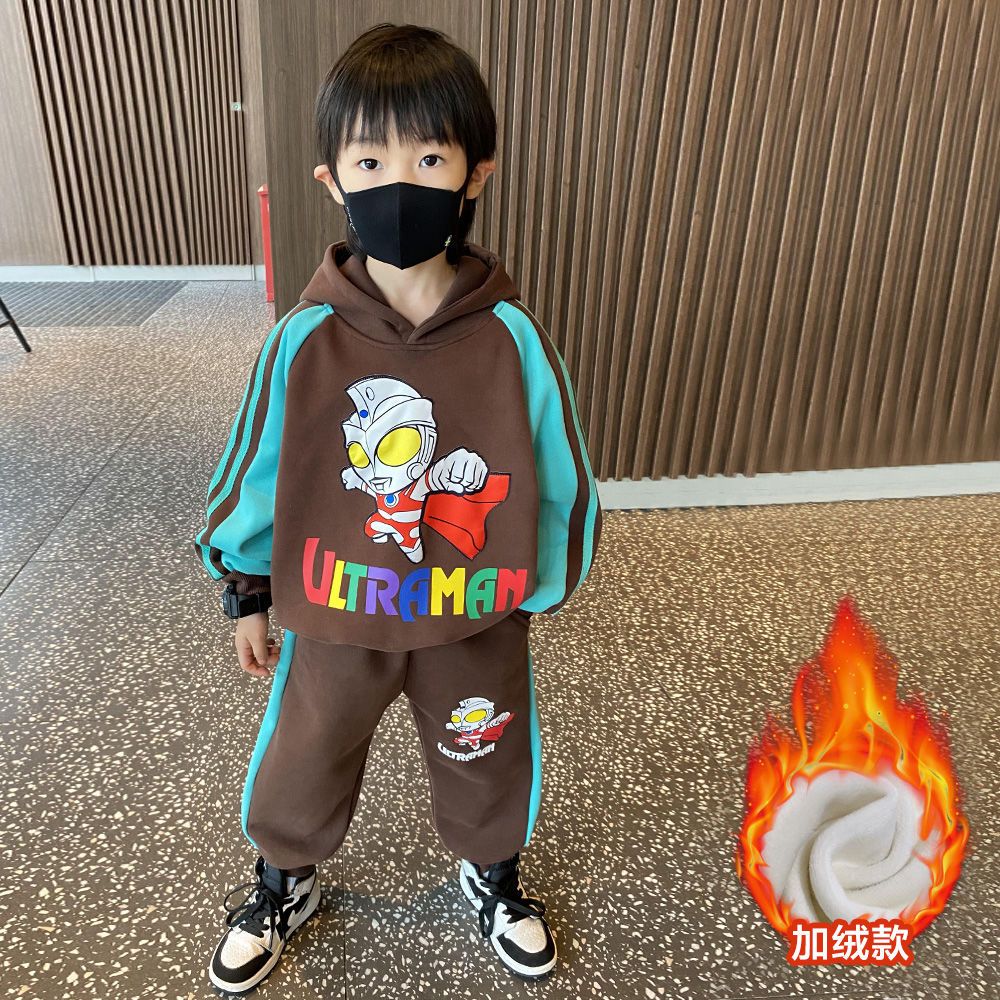 Ultraman clothes, boys' sweatshirt suit, handsome and fashionable baby and children's autumn and winter clothing, sports plus velvet and thickening trend