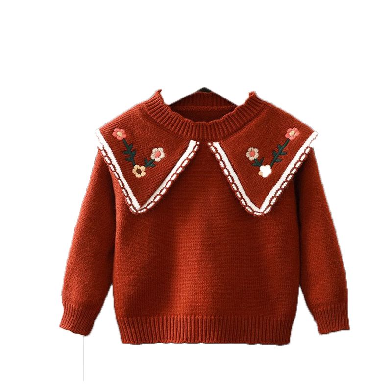 女童毛衣秋冬季2023新款洋气加厚冬款加绒宝宝儿童冬装红色针织衫