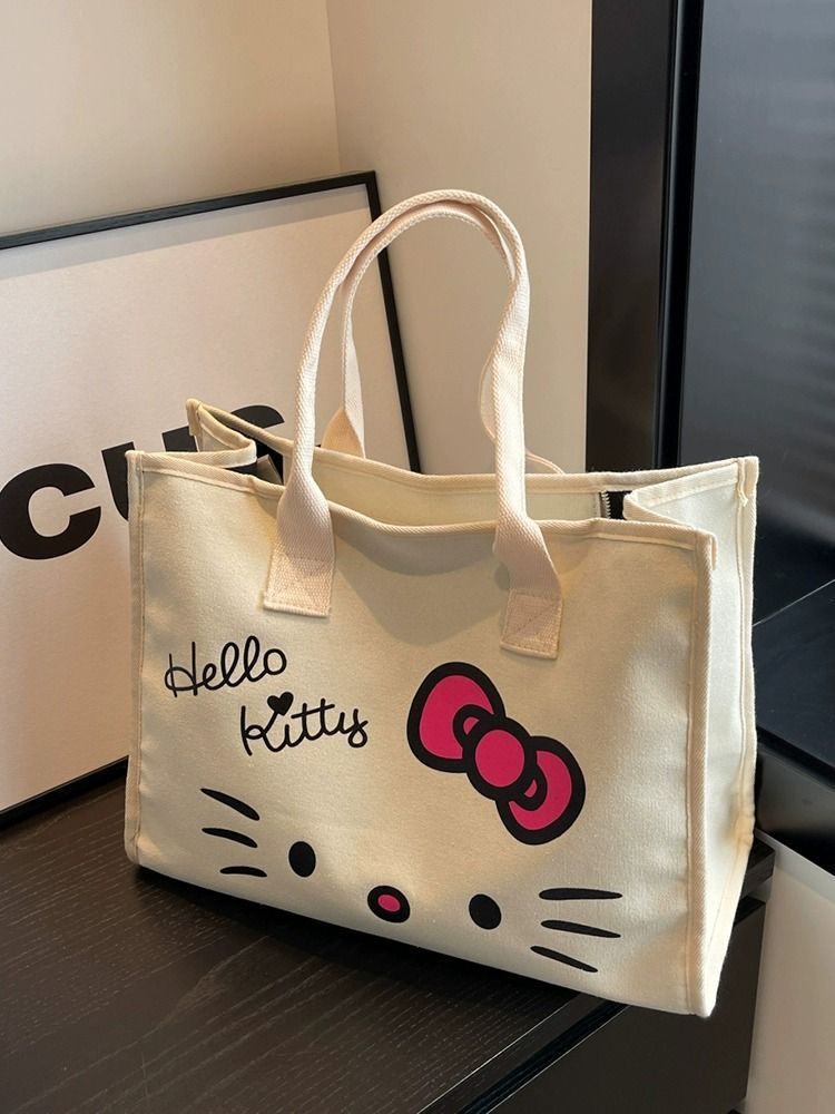 卡通kt貓帆布包女2023新款潮時尚hello kitty手提袋大學生托特包