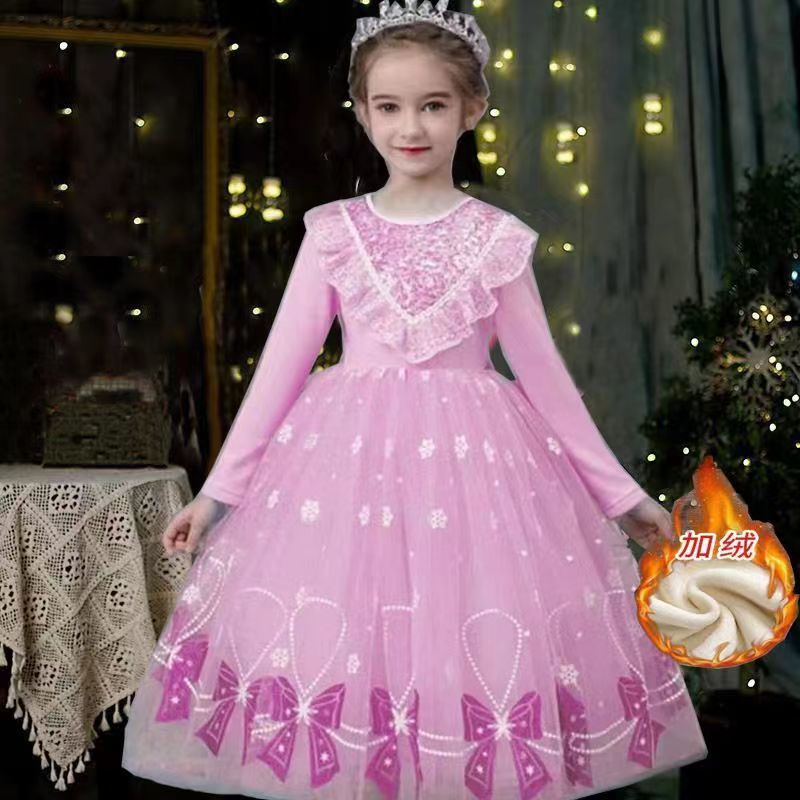 New Elsa Elsa Princess Skirt Girls Dress Long Sleeve Mesh Skirt Autumn and Winter Children's Frozen Style