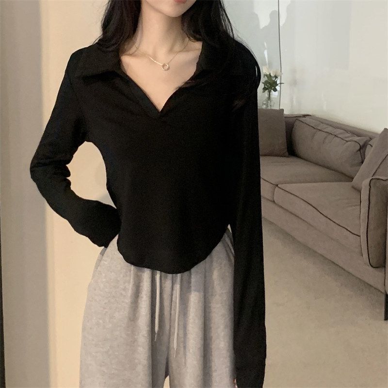 美式正肩長袖t恤女2023秋裝大碼胖MM甜辣妹修身顯瘦內搭打底上衣