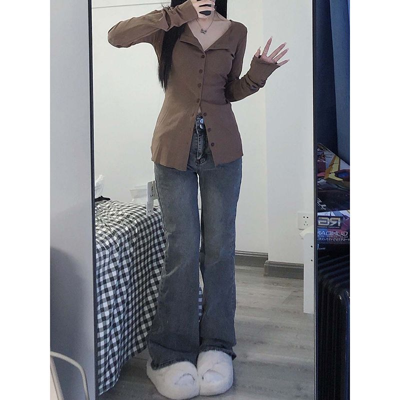 辣妹襯衫t恤女春秋2023新款設計感小眾修身顯瘦別致獨特長袖上衣