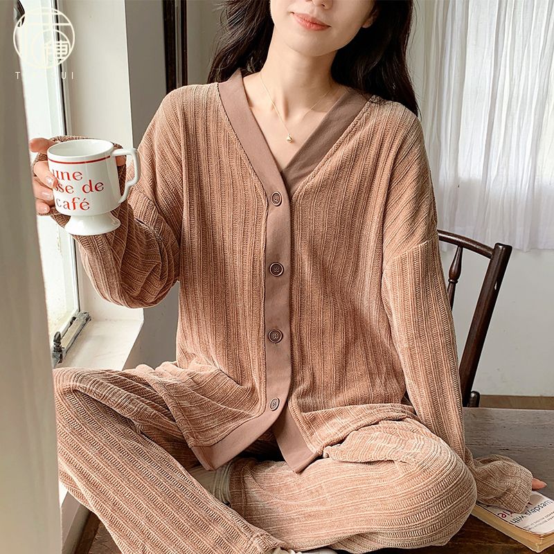 雪爾絨睡衣女冬2023年新款開衫寬鬆春秋網紅爆款軟綿綿家居服套裝