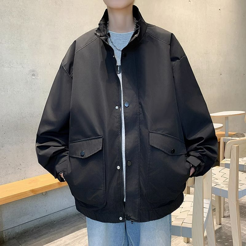 春秋季休閒衝鋒衣男士寬鬆立領工裝夾克ins日系潮牌百搭學生外套
