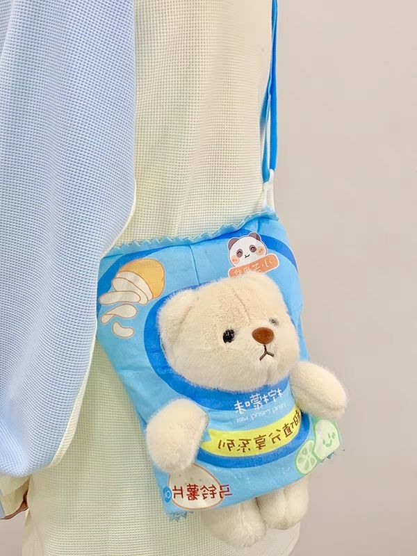 Cute Potato Chips Plush Bear Bag Women's Crossbody 2023 New Autumn and Winter Versatile Cartoon Girl Doll Shoulder Bag