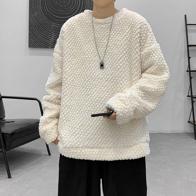 重磅毛絨衛衣男2023新款秋季潮流設計感上衣日系寬鬆情侶無帽外套