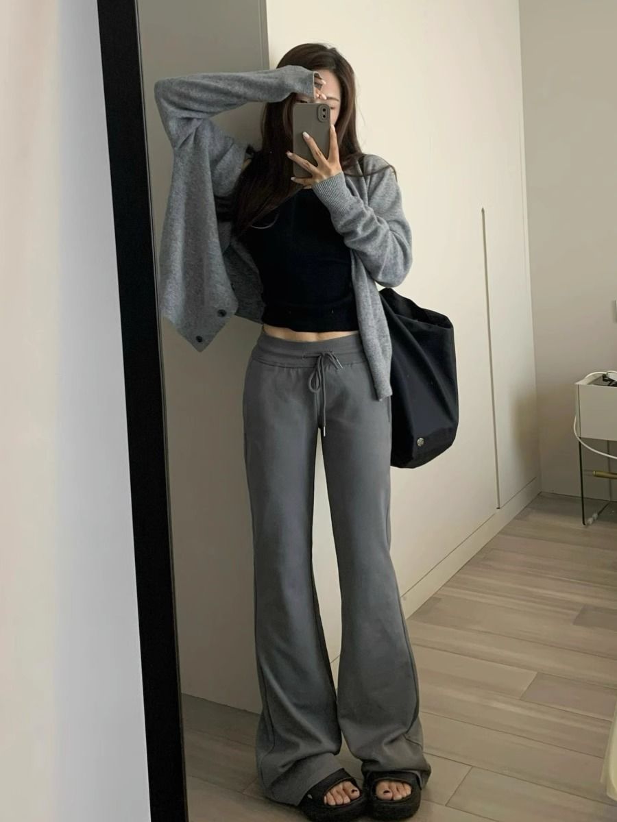 美式復古辣妹微喇褲女秋冬新款加絨低腰直筒顯瘦運動休閒長褲潮