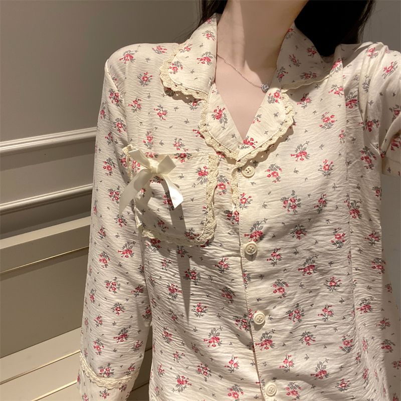 睡衣女秋款2023新款天絲棉開衫長袖韓版甜美網紅風森系家居服套裝
