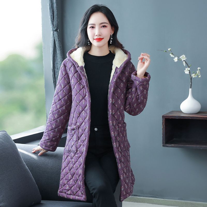 中年媽媽冬裝加絨加厚格子棉衣外套中老年女裝洋氣棉衣保暖棉襖