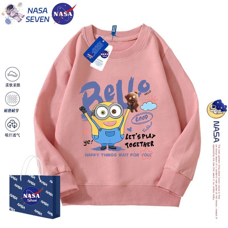 NASA卡通小黃人衛衣男女兒童秋季2023新款洋氣中大童純棉長袖上衣
