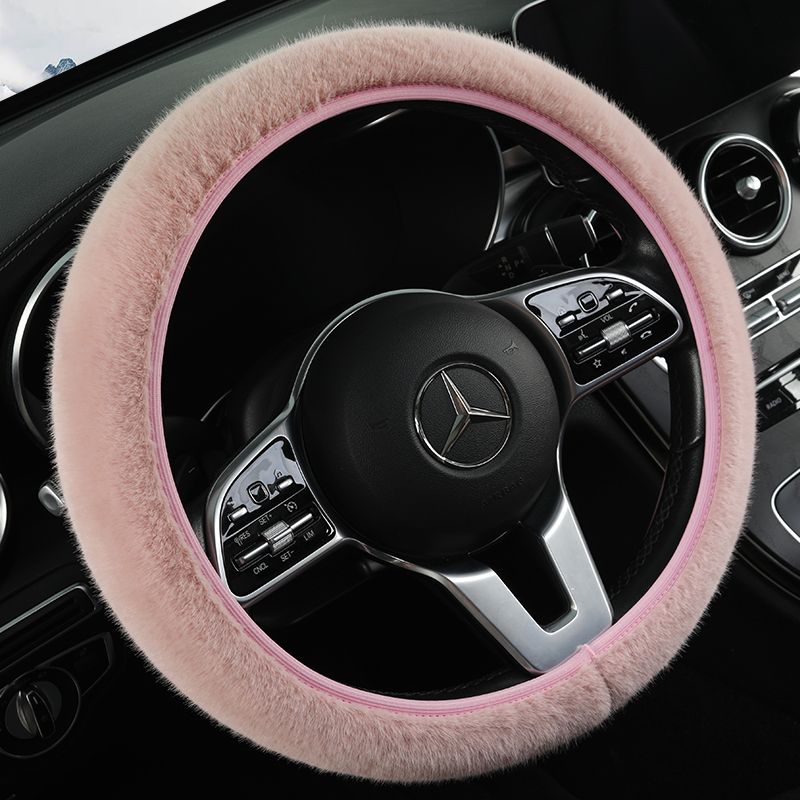 Non-shedding steering wheel cover, winter short plush car handlebar cover, warm, non-slip, imitation mink fur interior decoration, universal type