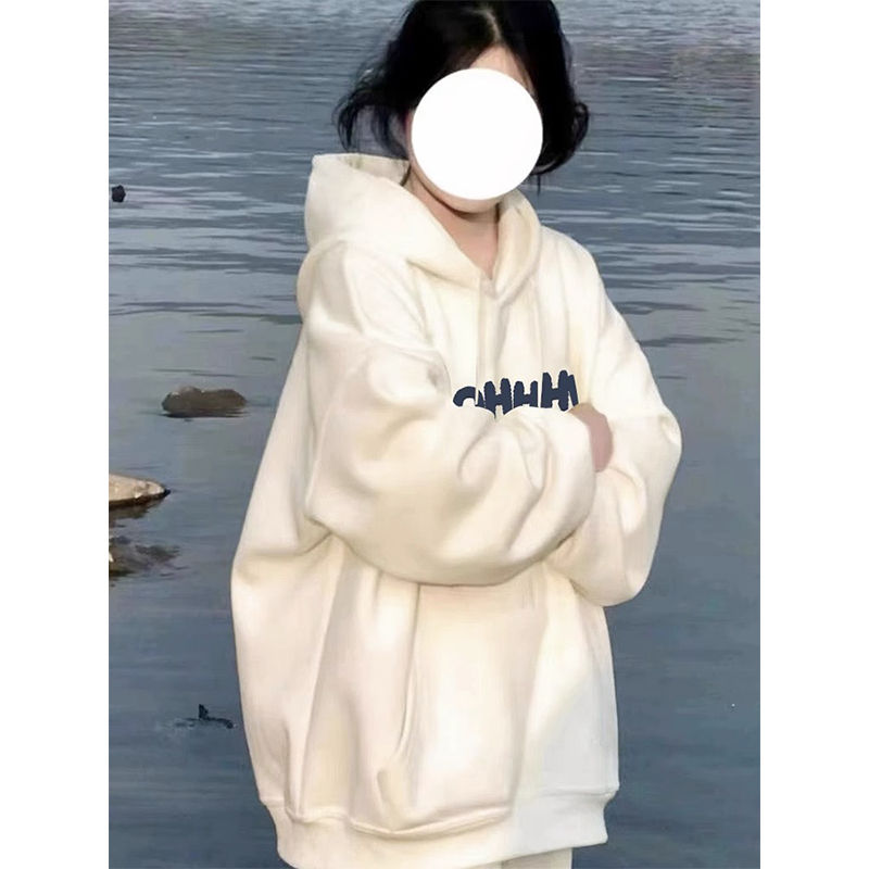100%純棉加絨加厚衛衣女2023新款寬鬆休閒加厚上衣oversize外套潮