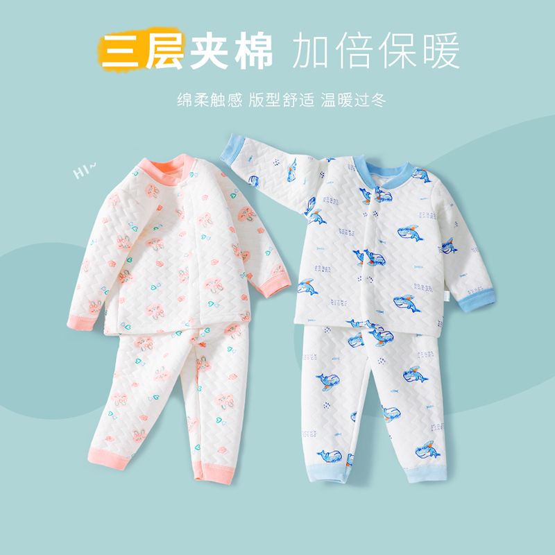 Children's thermal clothing pure cotton suit boys and girls thickened pullover thickened baby autumn clothes and autumn pants autumn and winter