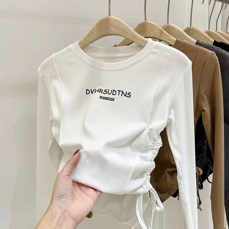 Girls autumn short drawstring tops  new medium and large children's inner bottoming shirts children's style long-sleeved T-shirts