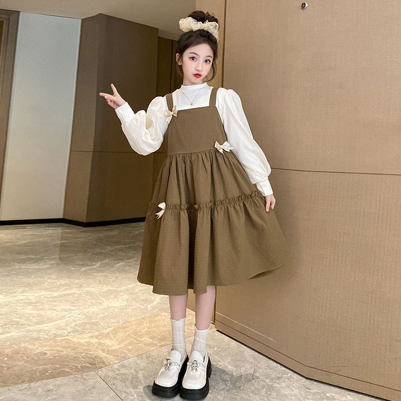 2023秋季新款童裝韓版甜美童裝女童長袖假兩件連衣裙
