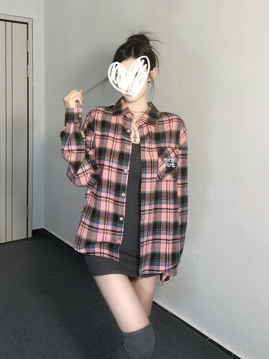 秋季女裝長袖格子襯衫女外穿內搭時尚疊穿寬鬆休閒襯衣上衣女洋氣