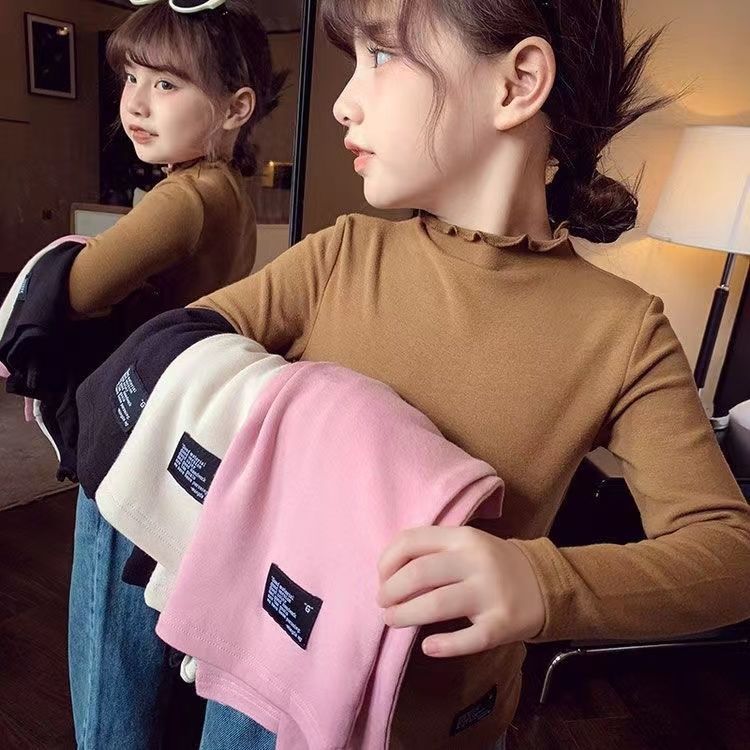 Girls' bottoming shirt autumn and winter 23 new children's inner style lace solid color long-sleeved T-shirt little girl's top