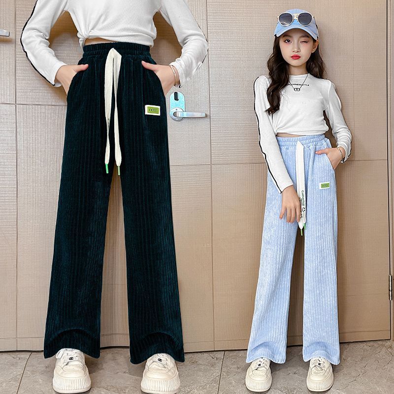 女童闊腿褲春秋款洋氣女孩時髦寬鬆直筒長褲小學生秋季兒童褲子