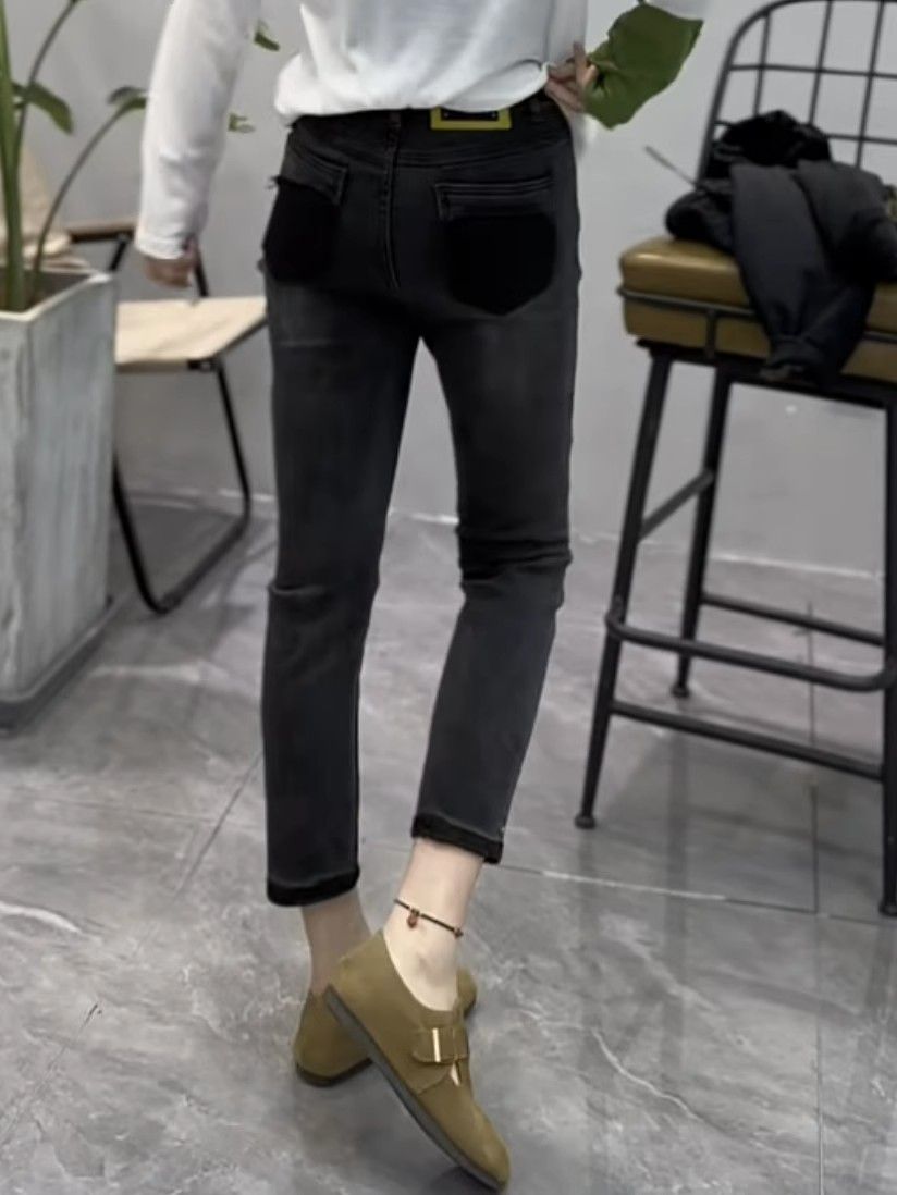 梨型身材褲子大碼高腰彈力九分牛仔褲女秋胖妹妹mm顯瘦直筒煙管褲
