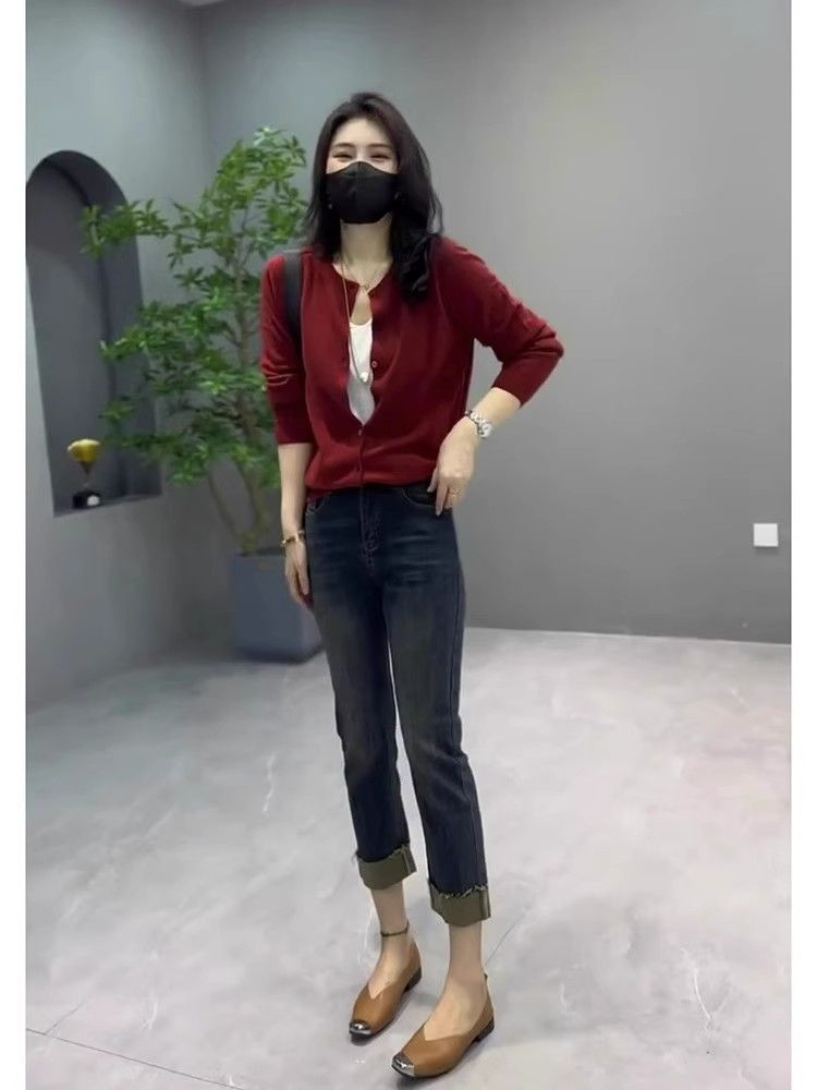 梨形身材窄版直筒牛仔褲子女新款秋季大碼九分褲胖mm小個子煙管褲