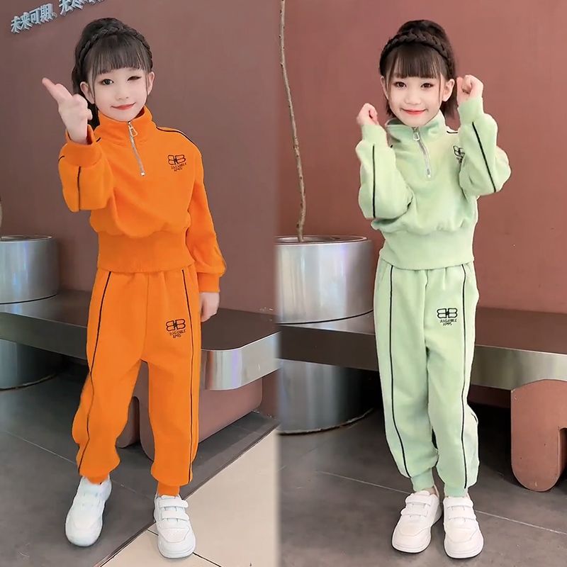 女童秋季套裝2023新款兒童休閒運動韓范網紅衛衣寬鬆時尚兩件套潮