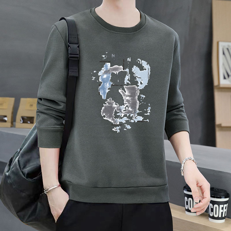 Autumn and winter men's sweatshirts, men's long-sleeved round neck printed long-sleeved T-shirts, bottoming shirts, men's tops, sweatshirts, men's styles