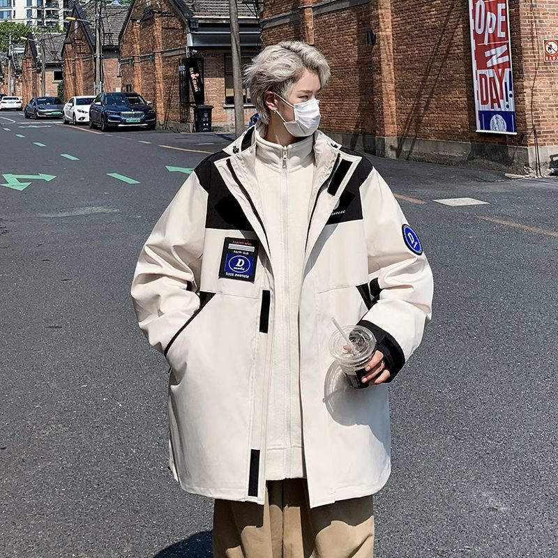 春秋季新款衝鋒衣男士日系潮流三合一可拆卸外套寬鬆情侶防風夾克