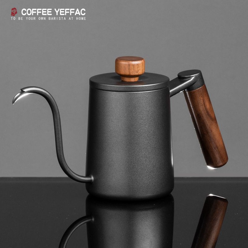 YEFFAC Narrow Spout Walnut Wood Handle 304 Stainless Steel Pour Over Home Coffee Kettle_voghion.com