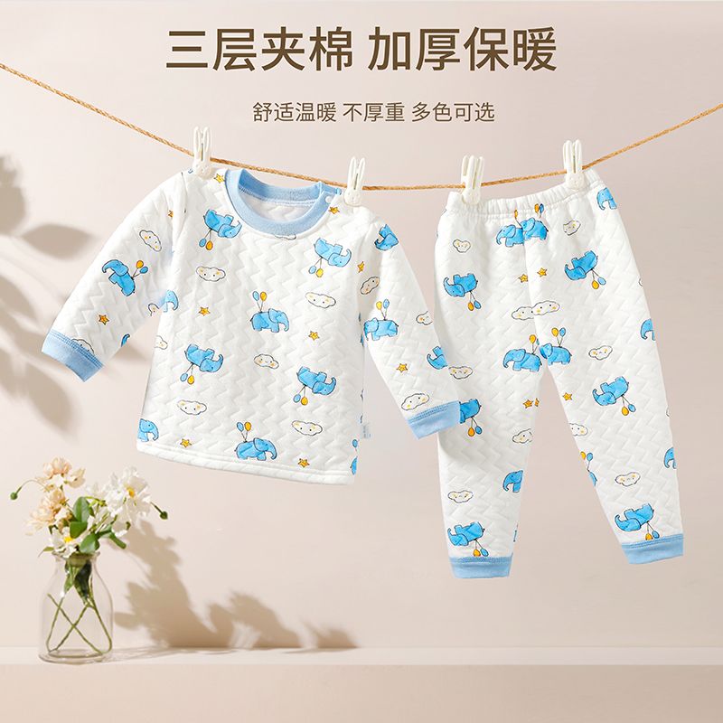 Children's thermal clothing pure cotton suit boys and girls thickened pullover thickened baby autumn clothes and autumn pants autumn and winter