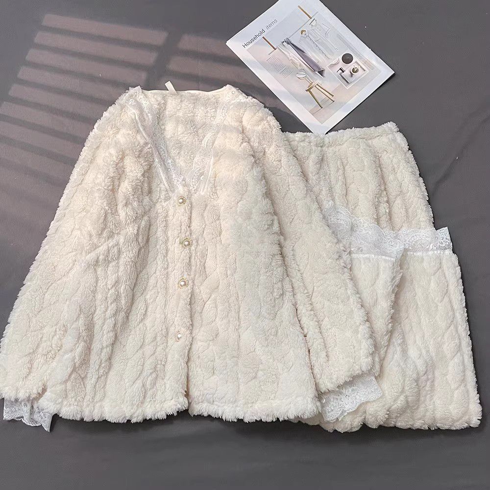 珊瑚絨睡衣冬季女款加厚加絨長袖保暖可外穿法蘭絨春秋家居服套裝