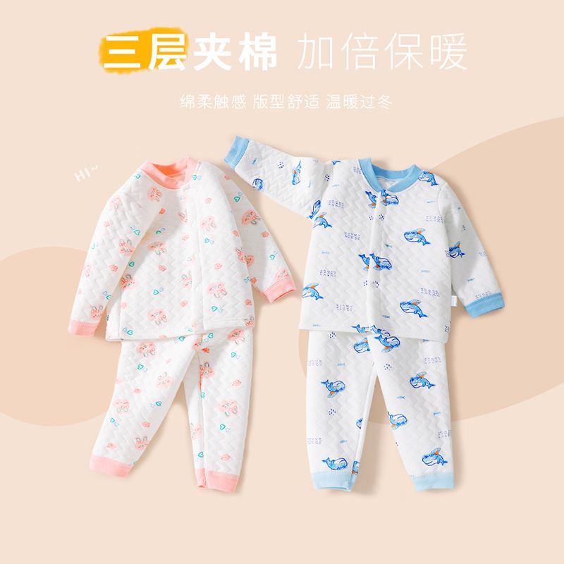 Children's thermal clothing pure cotton suit boys and girls thickened pullover thickened baby autumn clothes and autumn pants autumn and winter